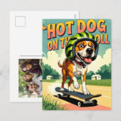 スケートボードドッグサマーおもしろいレトロビーチ シーズンポストカード (正面/裏面)