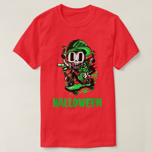 スケートボードハロウィーンスケルトン  Tシャツ (デザイン正面)
