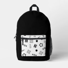 スケートボードバックパックホワイトとブラック プリントバックパック