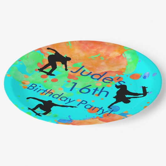 スケートボードバースデーパーティー紙プレート ペーパープレート (アングル)