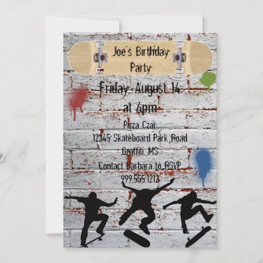 スケートボードバースデーパーティ招待状 招待状 (正面)