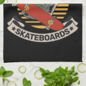 スケートボードパーソナライズされたノーズグラブスケルトンスケーター キッチンタオル (折り畳み)