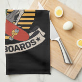 スケートボードパーソナライズされたノーズグラブスケルトンスケーター キッチンタオル (四つ折り)