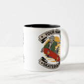 スケートボードパーソナライズされたノーズグラブスケルトンスケーター ツートーンマグカップ (正面右)