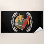 スケートボードパーソナライズされたノーズグラブスケルトンスケーター ビーチタオル (正面)