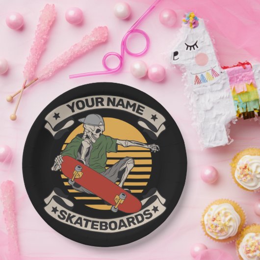スケートボードパーソナライズされたノーズグラブスケルトンスケーター  ペーパープレート (パーティー)