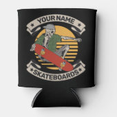 スケートボードパーソナライズされたノーズグラブスケルトンスケーター 缶クーラー (正面)