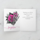 スケートボードピンクスカル誕生日カード カード (内部)