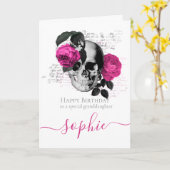 スケートボードピンクスカル誕生日カード カード (黄色い花)