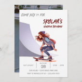 スケートボードフォトスケートパークガールバースデーパーティー 招待状 (正面/裏面)