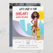 スケートボードフォトスケートパークガールバースデーパーティー 招待状 (正面/裏面)