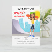 スケートボードフォトスケートパークガールバースデーパーティー 招待状 (スタンド正面)