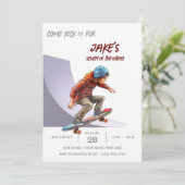 スケートボードフォトスケートパークボーイズ誕生日パーティー 招待状 (スタンド正面)