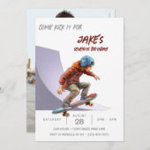 スケートボードフォトスケートパークボーイズ誕生日パーティー 招待状 (正面/裏面)