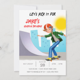 スケートボードフォトスケートパークボーイバースデーパーティー 招待状