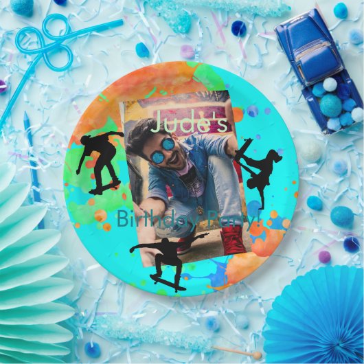 スケートボードフォト誕生日、パーティー紙プレート ペーパープレート (パーティー)