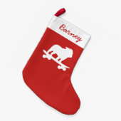 スケートボードブルドッグシルエットクールスケーター犬 スモールクリスマスストッキング (正面 (吊り時))
