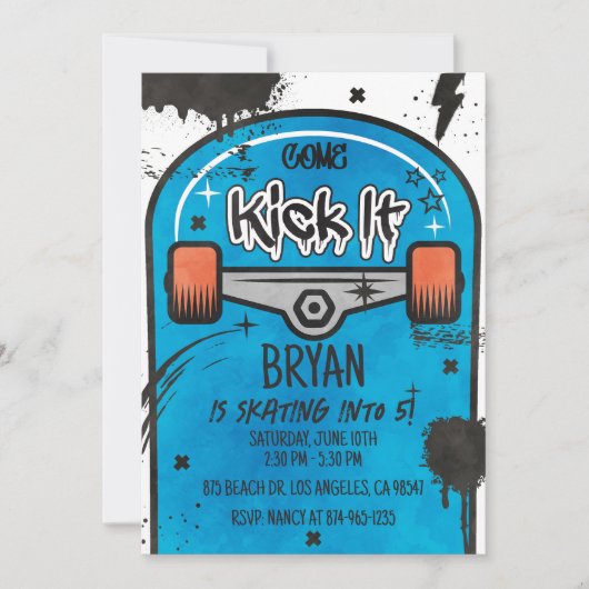 スケートボードブルー 招待状 (正面)