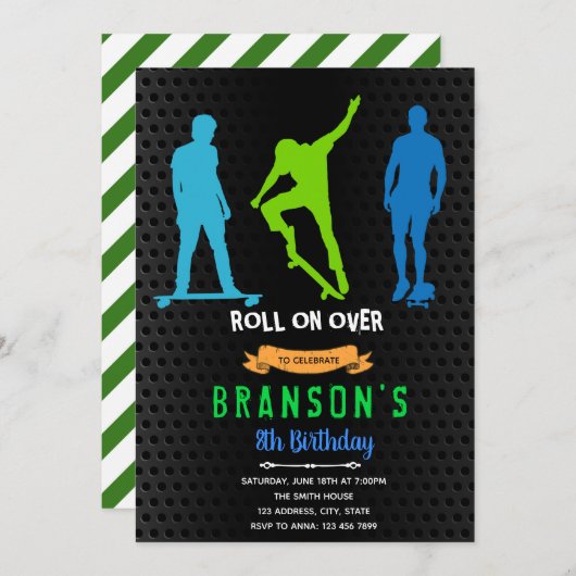 スケートボードボーイパーティの招待状 招待状 (正面/裏面)