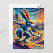 スケートボードラビットカラフルおもしろいシュレアル ポストカード (正面/裏面)