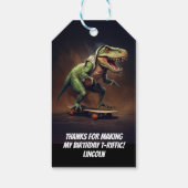 スケートボードレックスパーティーを開催するT型恐竜 ギフトタグ (裏面)