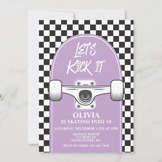 スケートボードレッツキック誕生日招待状 招待状 (正面)