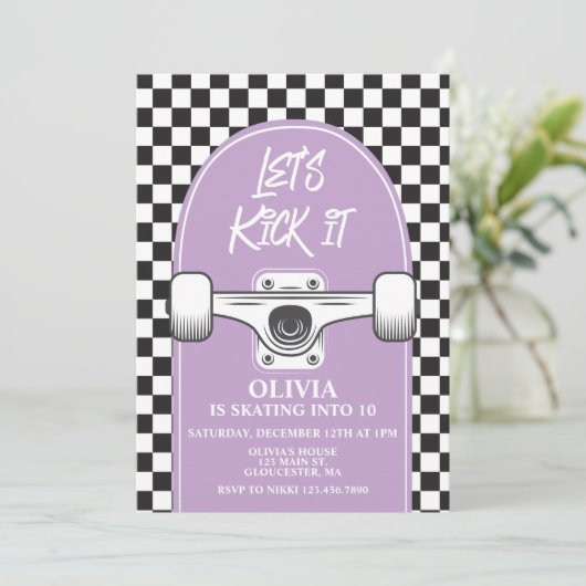 スケートボードレッツキック誕生日招待状 招待状 (スタンド正面)