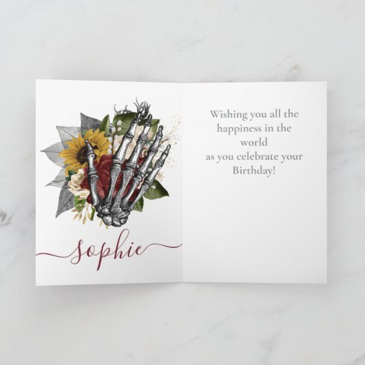 スケートボードレッドスカル孫娘バースデーカード カード (内部)