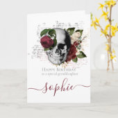 スケートボードレッドスカル孫娘バースデーカード カード (黄色い花)