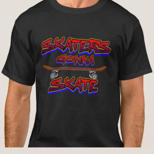 スケートボードレッドブルーグラフィティをスケートするスケーター Tシャツ