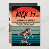 スケートボードレトロサンセットフォトボーイズバースデーパーティー 招待状 (正面/裏面)