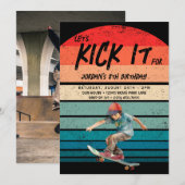 スケートボードレトロサンセットフォトボーイズバースデーパーティー 招待状 (正面/裏面)