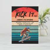 スケートボードレトロサンセットフォトボーイズバースデーパーティー 招待状 (スタンド正面)