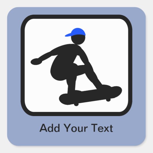 スケートボードロゴにカスタマイズ可能なスケーター スクエアシール (正面)