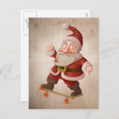 スケートボード上のサンタクロース シーズンポストカード (正面/裏面)