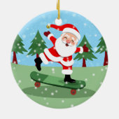 スケートボード上のサンタクロース セラミックオーナメント (裏面)