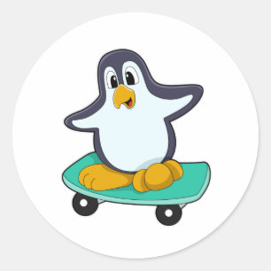 スケートボード上のスケーターとしてのペンギン ラウンドシール