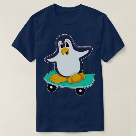 スケートボード上のスケーターとしてのペンギン Tシャツ (デザイン正面)