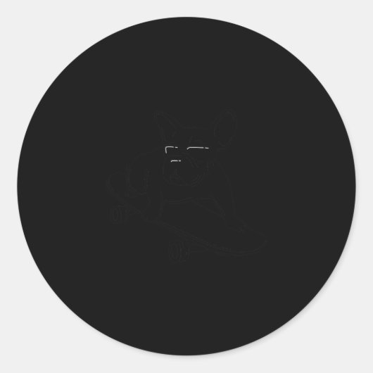 スケートボード上のブルドッグクールフレンチードッグスケートボード ラウンドシール (正面)