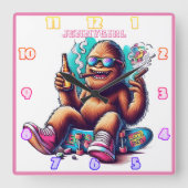 スケートボード上の冷たいサスカッチとパーティー時間 スクエア壁時計 (正面)