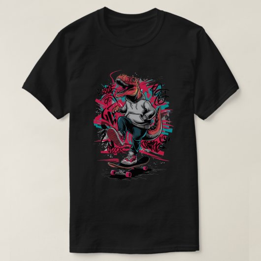 スケートボード上の恐竜 Tシャツ (デザイン正面)