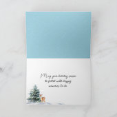 スケートボード上の水色のクリスマス雪だるま シーズンカード (内部)