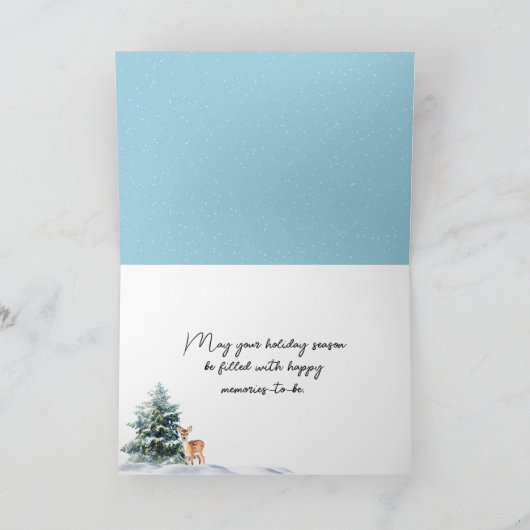 スケートボード上の水色のクリスマス雪だるま シーズンカード (内部)