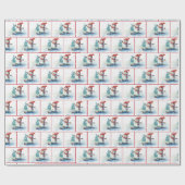 スケートボード上の水色のクリスマス雪だるま ラッピングペーパー (フラット)