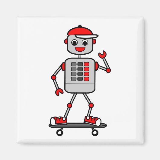 スケートボード上の漫画の少年ロボット マグネット (正面)