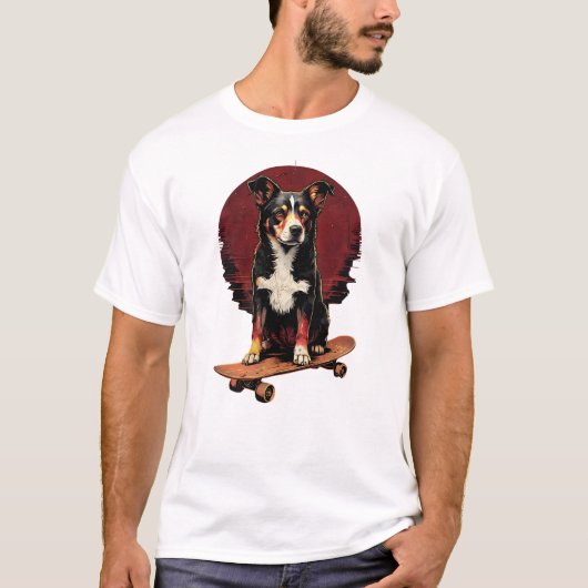 スケートボード上の犬 Tシャツ (正面)