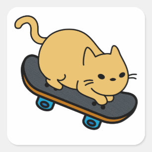 スケートボード上の猫マンガ猫スケートボーダー スクエアシール