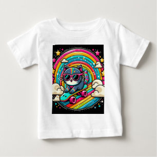 スケートボード上の猫 ベビーTシャツ