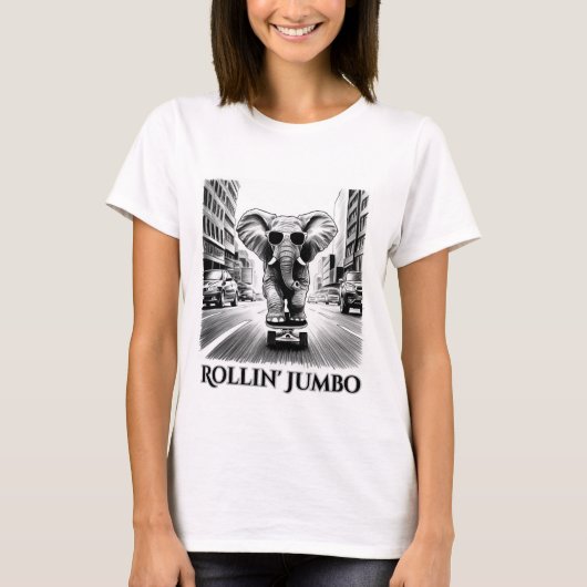スケートボード上の象 Tシャツ (正面)