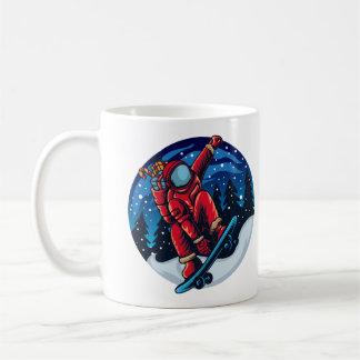 スケートボード付きサンタ宇宙飛行士 コーヒーマグカップ